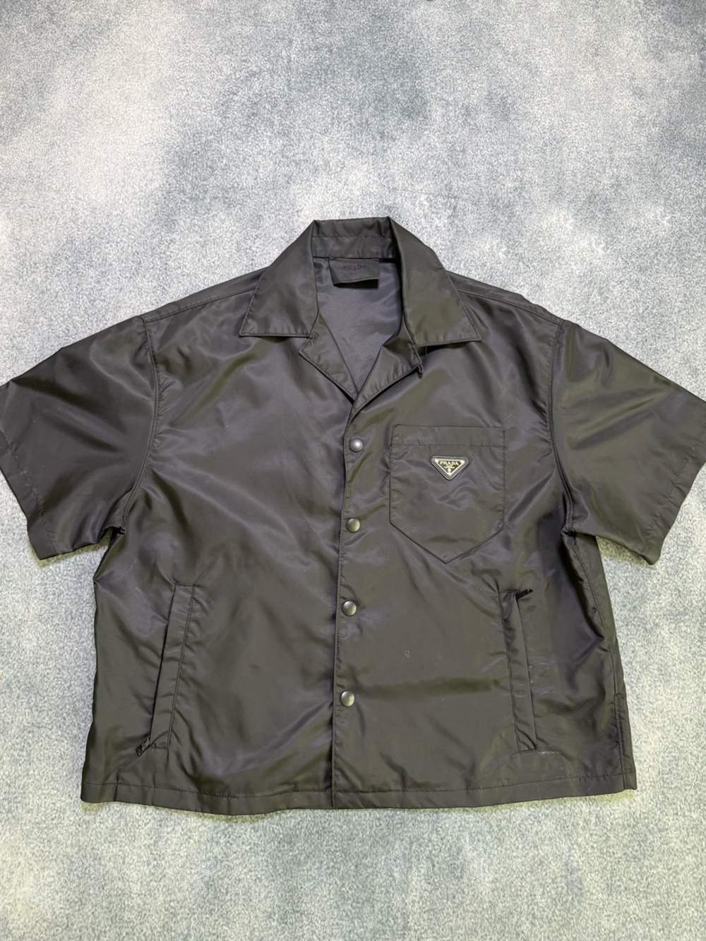 Prada Black Short-Sleeve Nylon Shirt Jacket